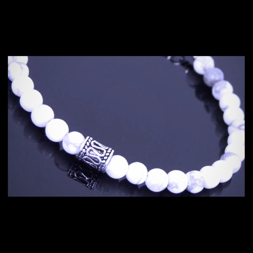 4mm White Howlite Healing Gem & Lava Bracelet